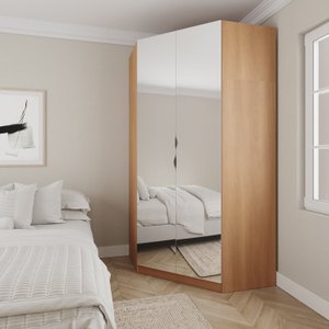 Guarda Roupa de Canto Closet com 6 Prateleiras e Portas de Espelho Modular Hera Cabecasa Madeiramade