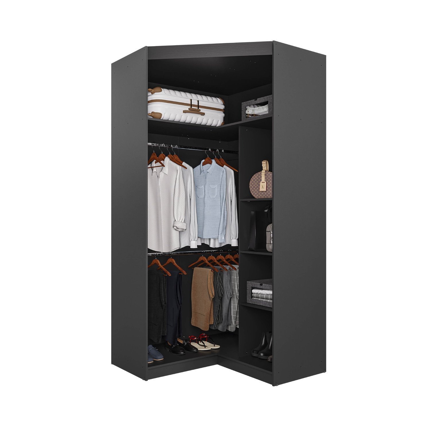 Guarda Roupa de Canto Closet com 6 Prateleiras e Portas de Espelho Modular Hera Cabecasa Madeiramade - 14