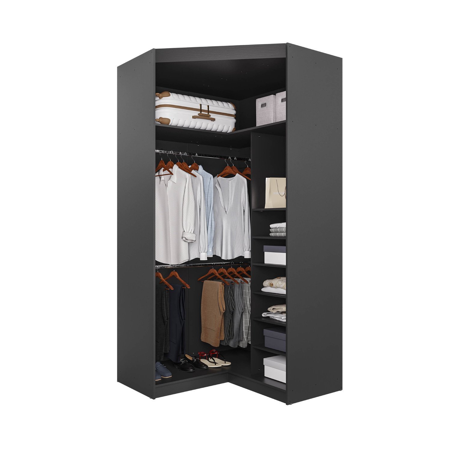 Guarda Roupa de Canto Closet com 6 Prateleiras e Portas de Espelho Modular Hera Cabecasa Madeiramade - 13