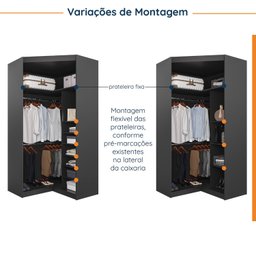 Guarda Roupa de Canto Closet com 6 Prateleiras e Portas de Espelho Modular Hera Cabecasa Madeiramade - 3