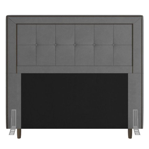 Cabeceira Box Casal King Size 195cm com Tachas e Frame Cinza