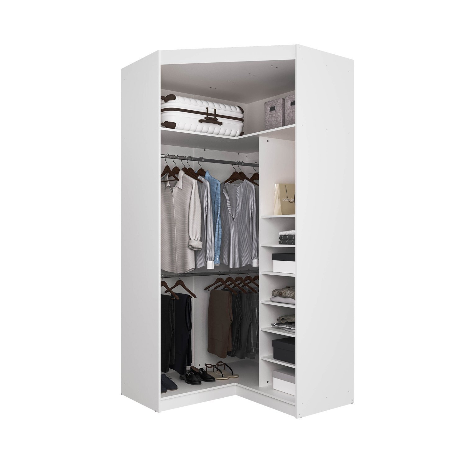 Guarda Roupa de Canto Closet com 6 Prateleiras e Portas Americanas Modular Hera Cabecasa Madeiramade - 13