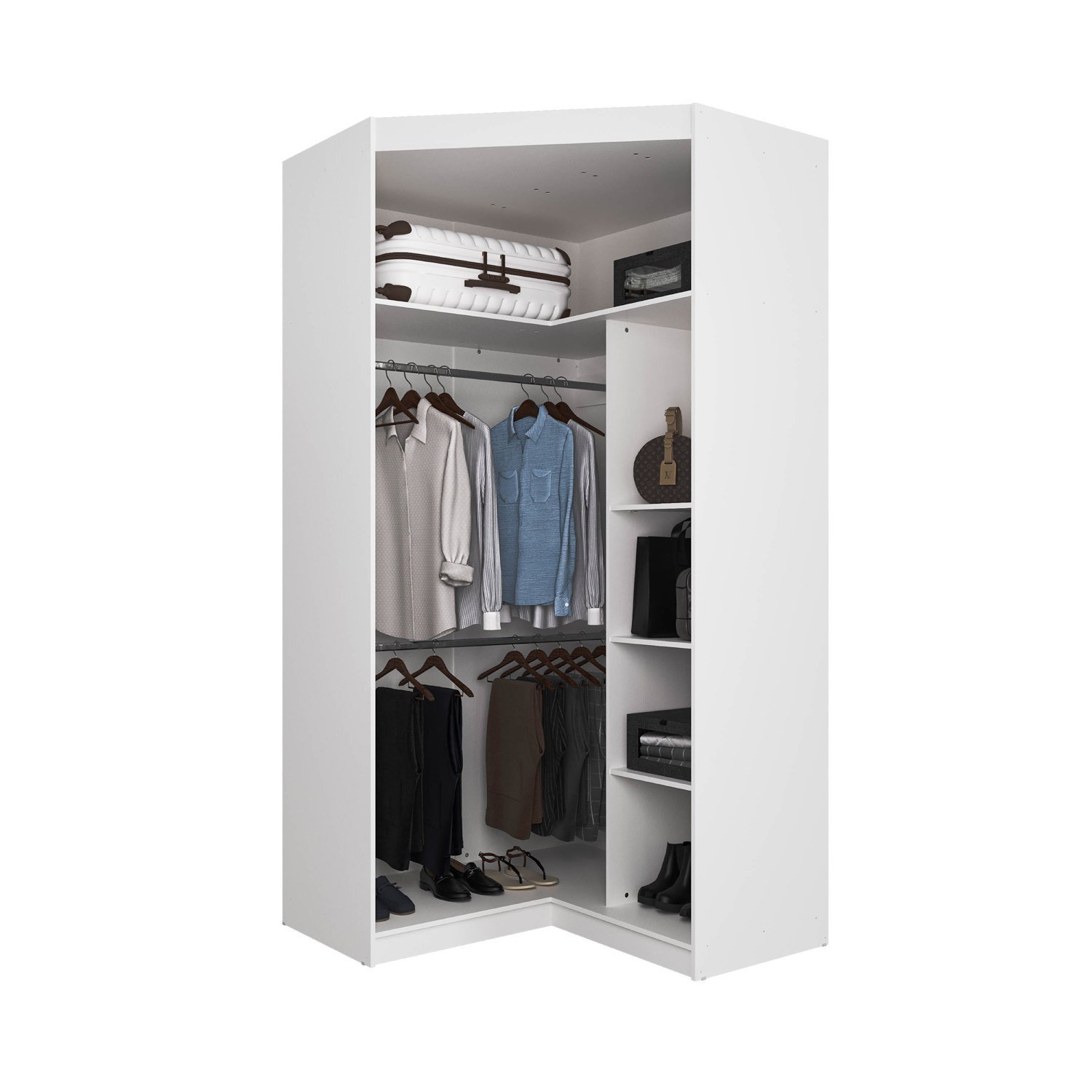 Guarda Roupa de Canto Closet com 6 Prateleiras e Portas Americanas Modular Hera Cabecasa Madeiramade - 14