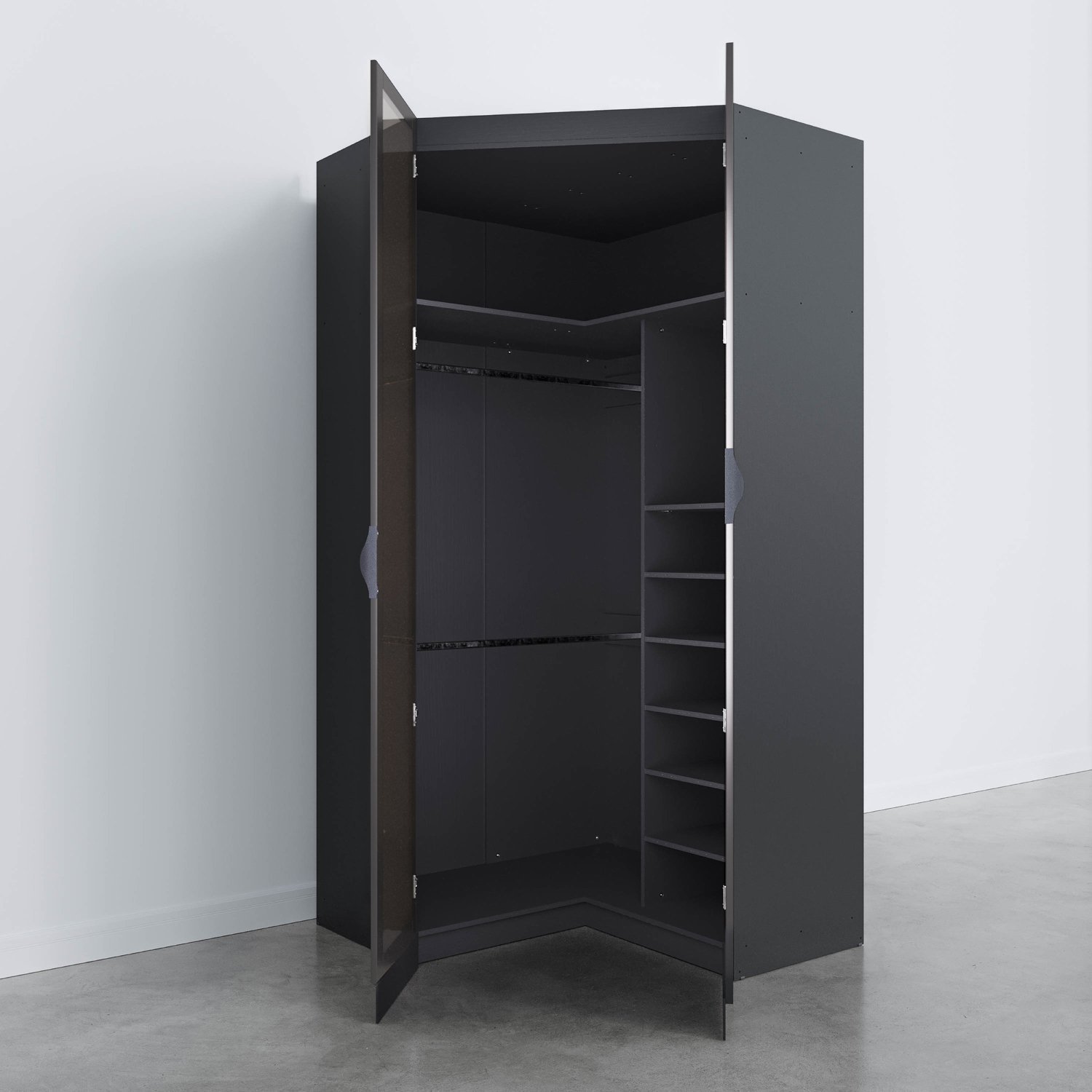 Guarda Roupa de Canto Closet com 6 Prateleiras e Portas de Espelho Reflecta Modular Hera Cabecasa Ma - 9