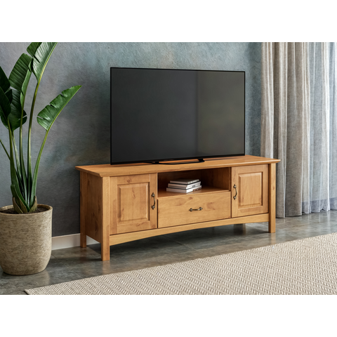 Rack para TV até 65 Polegadas Madeira Maciça 160cm Pés em Madeira Maciça 2 Portas 1 Gaveta Bella