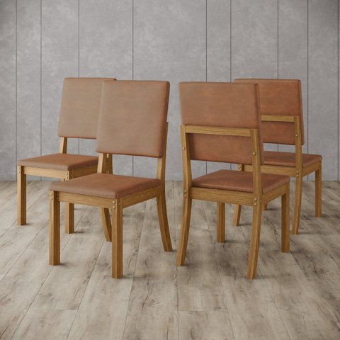 Kit 4 Cadeiras Estofadas para Mesa de Jantar Milla Plus Marrom/Nature/Caramelo