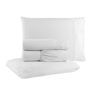 Jogo de Cama Branco 4 Peças Golden Bordado Inglês Hypercal 200 Fios