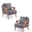 Ver imagem 1 de Kit 2 Poltronas Decorativa Mona Luxo Braço de Madeira:veludo Cinza