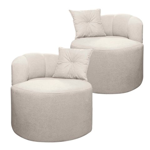 Kit 2 Poltrona Orgânica Curva Plaza Linho Bouclê Bege Sofa Store