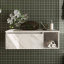 Ver imagem 2 de Gabinete de Banheiro 80 cm com 1 Porta e Nicho Marina Mármore Branco