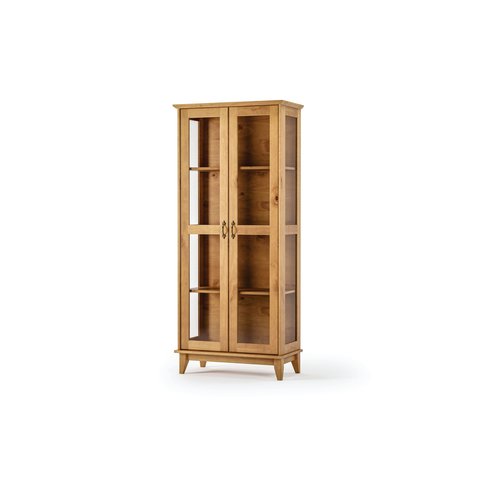 Cristaleira 2 Portas Vidro Madeira Maciça Carvalho 81cm Bella