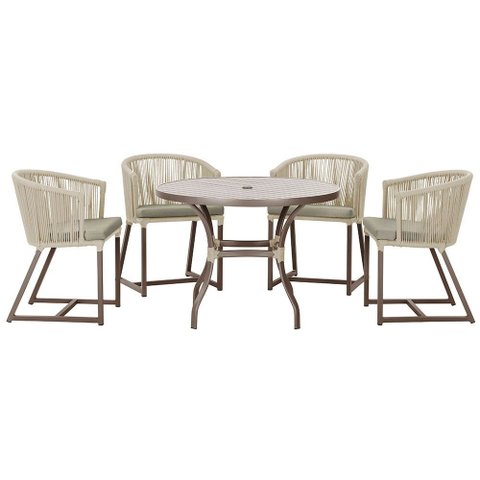 Mesa com 4 Cadeiras de Jantar Roma 100cm e Noronha em Aluminío Marrom Corda Nautica Estofado 8 Trama