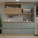 Ver imagem 1 de Conjunto de Cozinha 4 Peças com Aéreo e Nicho para Micro-Ondas MDF Millena Nesher Verde/Nature