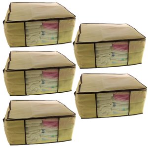 Kit 5 Caixa Organizadora Roupas Multiuso Toalha Lençóis Roupa De Cama Em TNT Dobrável 45x45x20cm
