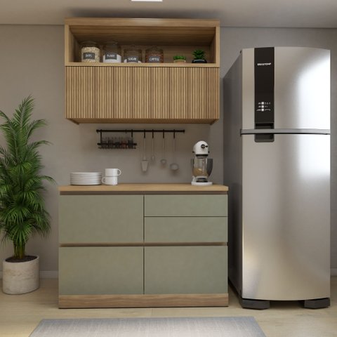 Cozinha Millena 2 Peças 120cm 100% MDF Yescasa Verde/Nature