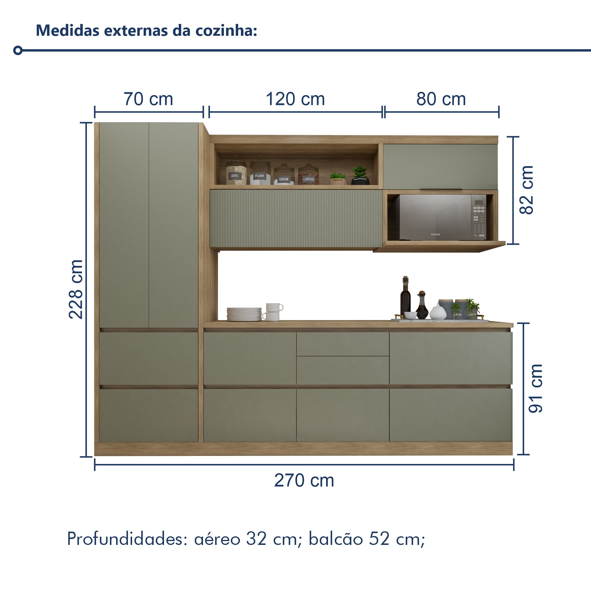 Cozinha Millena 5 Peças Aereo Micro-ondas 100% Mdf Yescasa - 19