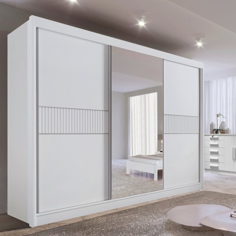 Guarda-roupa Casal Mdf com Espelho 3 Portas 6 Gavetas Miami Ripado