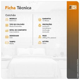 Colchão King Anjos Casal Molas Ensacadas Suporte 200 kg Baltimore 138x188x33cm - 6