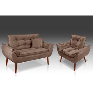 Kit 01 Poltrona + 01 Namoradeira Opala + 02 Almofadas Suede Capuccino-rv Decora