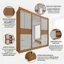 Ver imagem 4 de Guarda-Roupa Casal MDF com Espelho 3 Portas 6 Gavetas Miami Ripado Marrom/Cinamomo/Off White