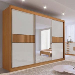 Guarda-roupa Casal Mdf com Espelho 3 Portas 6 Gavetas Miami Ripado