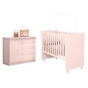 Ver imagem 1 de Berço Simples com Colchão Probel e Cômoda 2561 para Quarto de Bebê Infantil Doce Sonho Rosa Qmovi