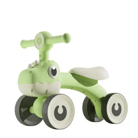 Balance Bike Dino Infantil com Luz e 4 Rodas- Verde