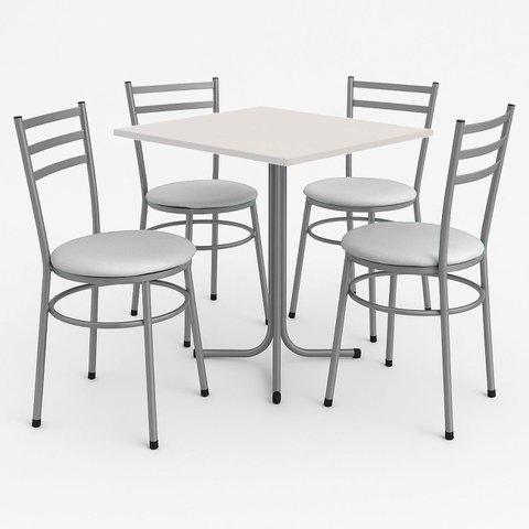 Conjunto Mesa Cinza 70x70cm Tampo Branco com 4 Cadeiras Epoxi