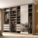 Ver imagem 1 de Guarda-Roupa Closet Casal 100% MDF BP 277,7cm com 1 Porta Espelho 6 Gavetas Sion Bege/Panna