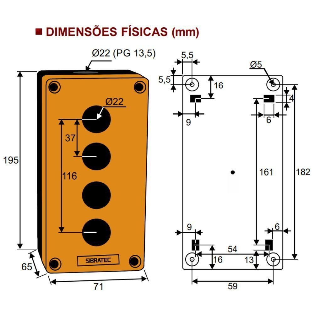 Caixa Plástica Amarela Bx1 /4y | 4 Furos 22mm - 2