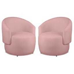 Kit 2 Poltronas Decorativa Redondo Estofada Heitor Sala Escritório e Recepção Suede Rosa Eli Móveis - 1