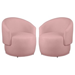 Kit 2 Poltronas Decorativa Redondo Estofada Heitor Sala Escritório e Recepção Suede Rosa Eli Móveis