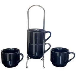 Kit Jogo 4 Xicaras Café/chá 200ml C/ Suporte Aramado - Preta - 3