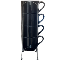 Kit Jogo 4 Xicaras Café/chá 200ml C/ Suporte Aramado - Preta - 4