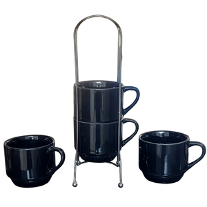 Kit Jogo 4 Xicaras Café/chá 200ml C/ Suporte Aramado - Preta