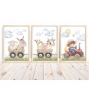 Ver imagem 1 de Kit 3 Quadros Animais Fazendinha Trator Vermelho Quarto Menino Infantil