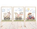 Ver imagem 1 de Kit 3 Quadros Animais Fazendinha Trator Vermelho Quarto Menino Infantil