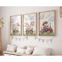 Ver imagem 2 de Kit 3 Quadros Animais Fazendinha Trator Vermelho Quarto Menino Infantil