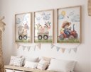 Ver imagem 2 de Kit 3 Quadros Animais Fazendinha Trator Vermelho Quarto Menino Infantil