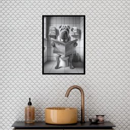 Quadro Banheiro Coleção Animais - Sharpei 24x18cm - com Vidro:madeira Branca - 2