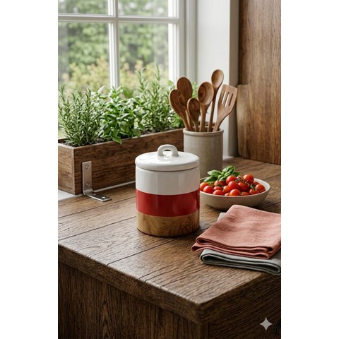 Pote Cerâmica Vermelho com Tampa Decorativo