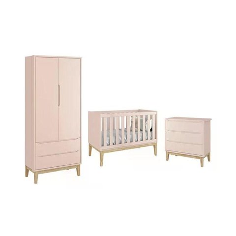Conjunto de Quarto Classic Guarda Roupa 2 Portas 2 Gavetas Cômoda 3 Gavetas Berço Americano MDF