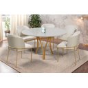 Ver imagem 4 de Cadeira Aurora em Linho Bege e Couro Pérola Pés em Metal Dourado