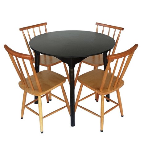 Jogo de Jantar Colonial Brisa Mesa 90 Cm Preta + 04 Cadeiras Mel Rustico