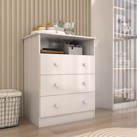 Cômoda Infantil Sueño 3 Gavetas 100% Mdf Branco Brilho - Panorama Móveis