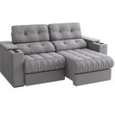Ver imagem 3 de Sofá 230cm com Porta Copos Retrátil e Reclinável Premier Cinza Suede Titânio