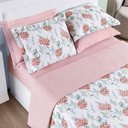 Ver imagem 2 de Kit Cobre Leito Colcha Maggy Casal 3 Peças Dupla Face Percale 200 Fios Hortencia Floral Rosa