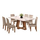 Ver imagem 2 de Conjunto Sala de Jantar Mesa Tampo Retangular Chanfrado Curvo Mad/vid 160 X 90cm Kiara Freijó Off Wh