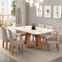 Ver imagem 1 de Conjunto Sala de Jantar Mesa Tampo Retangular Chanfrado Curvo Mad/vid 160 X 90cm Kiara Freijó Off Wh