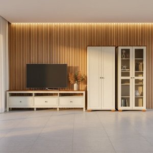 Conjunto de Sala 3 Peças com 1 Rack, 1 Armário e 1 Estante Ananda CabeCasa MadeiraOriginals